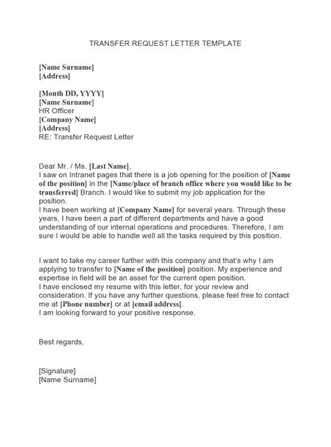 transfer request letter     letter template collection