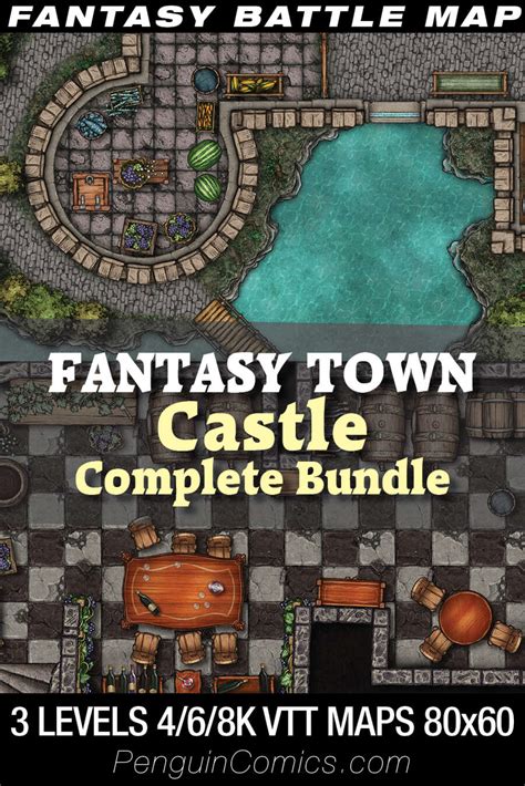 vtt battle maps fantasy town xv complete castle map bundle penguincomics bundles vtt