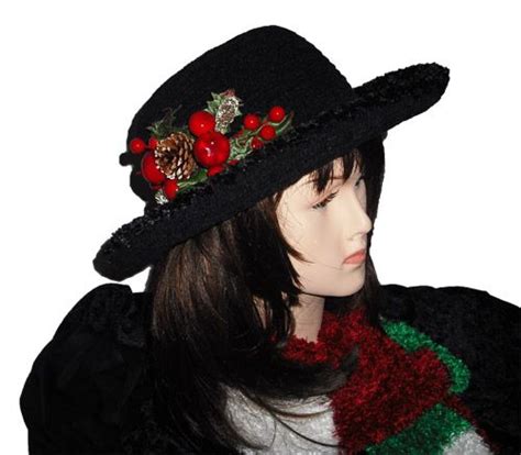 Black Floppy Fuzzy Brim With Holly Berry Holiday Hats