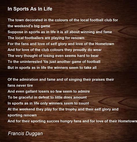 sports   life poem  francis duggan poem hunter