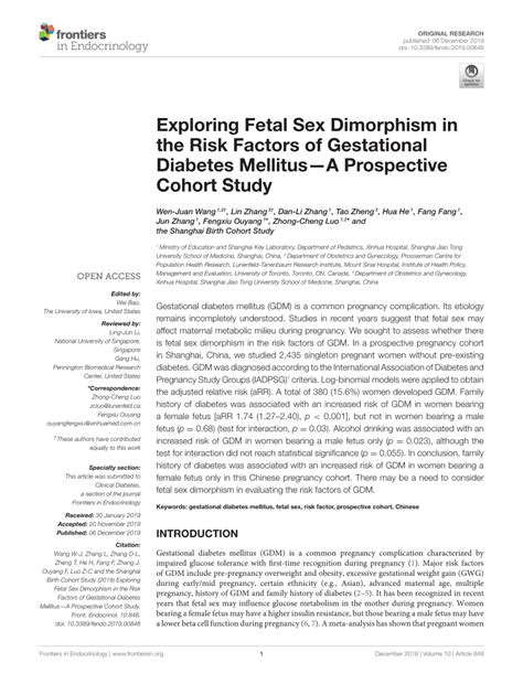 pdf exploring fetal sex dimorphism in the risk factors of gestational