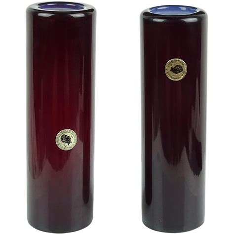Murano Opalescent Red Italian Art Glass Round Cylinder