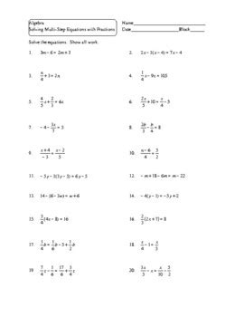solving multi step equations worksheet answers background