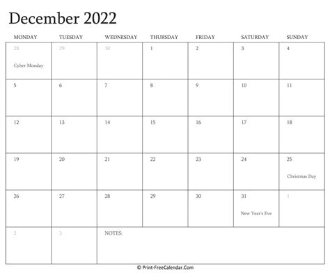 printable december calendar   holidays