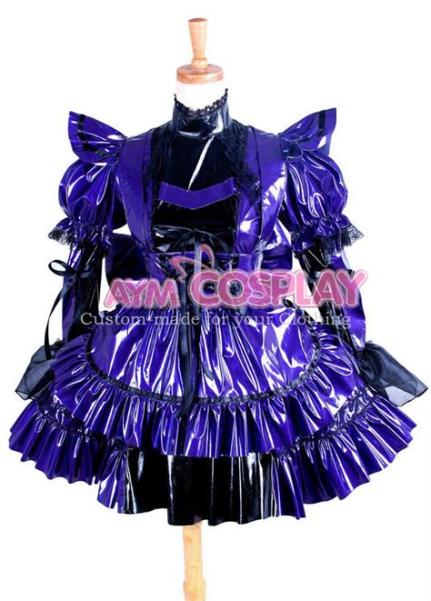 new arrival custom made sexy sissy maid purple dress pvc