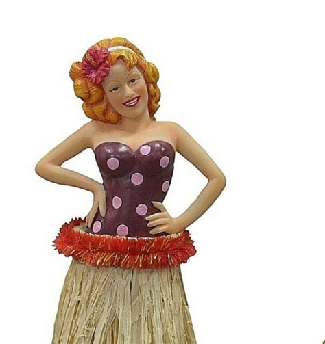 Pin Up Redhead Hula Girl Car Dashboard Doll Grass Skirt Hawaiian 7 Inch