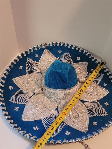 Vintage Authentic Salazar Yepez Mexican Sombrero Blue Velvet Mariachi