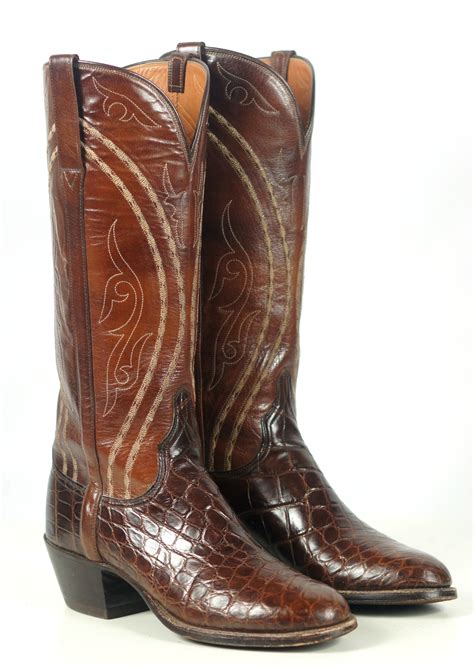 lucchese alligator brown cowboy western boots vintage san antonio tx womens   oldrebelboots