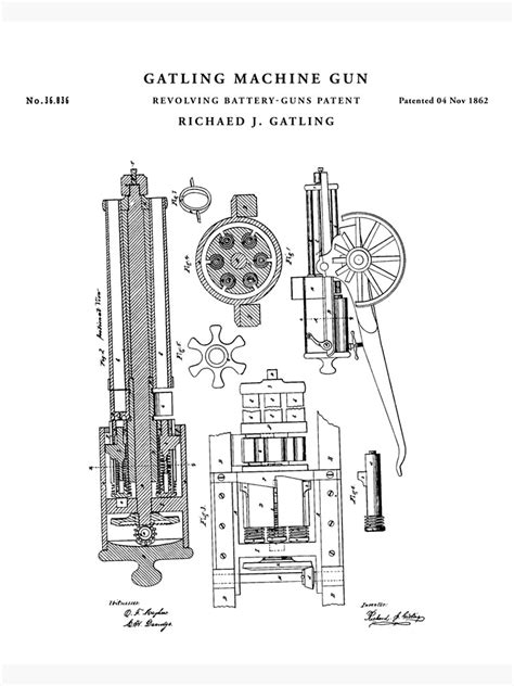 machine gun patent drawing blueprint poster  vintago redbubble