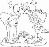 Kissing Boy Girl Valentine Coloring Pages Color Printable Friends Gif Valentines List sketch template