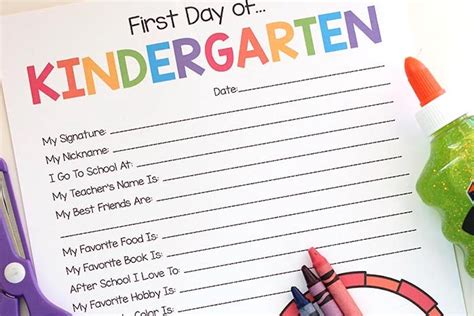 day kindergarten printables