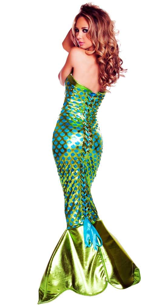 Sexy Sea Siren Lace Up Back Dress Gown W Tail Ocean Mermaid Costume