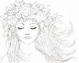 Traceable Girl Flowers Hair Drawing Acrylic Drawings Her Painting Angela Anderson Boho Traceables Coloring Crown Paint Paintings Angel Faces Easy sketch template