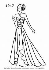 Coloring Fashion Pages Dress 1947 Prom Dresses 1940s Drawings 1942 Costume Silhouettes Formal Evening Silhouette History Line Era Gown Colouring sketch template
