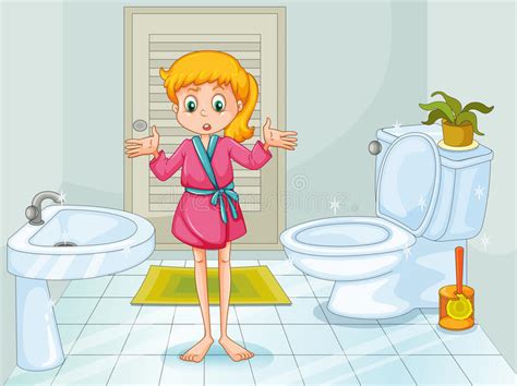 menina que está no banheiro limpo ilustração do vetor ilustração de