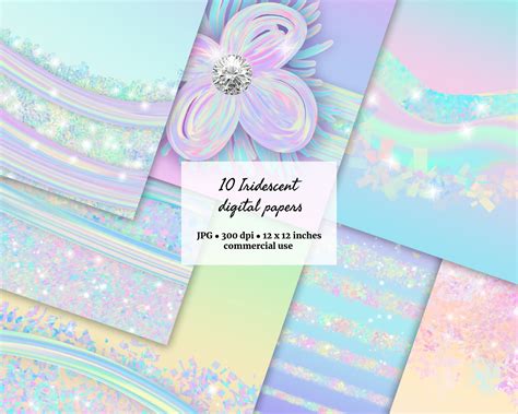 iridescent digital papers holographic rainbow digital papers etsy