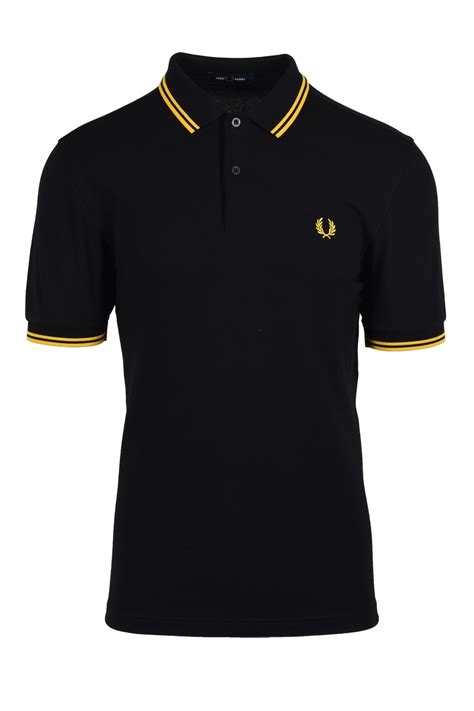 Fred Perry Twin Tipped Polo Shirt Black New Yellow M3600