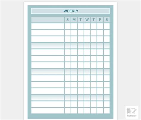 weekly tracker chart printable   page instant  etsy
