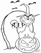 Halloween Coloring Pages Tombstone Cat Pumpkin Cats Cartoon Near Tombstones Color Printable Print Colorings Drawing Scary Designs sketch template