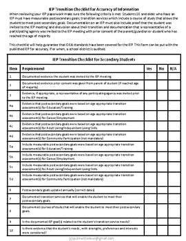 iep transition checklist  accuracy  information