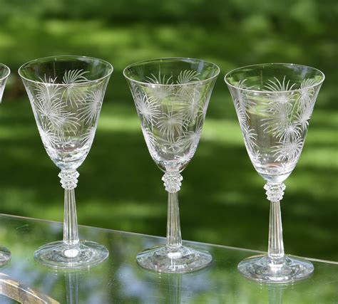 vintage etched crystal wine glasses set of 4 fostoria lido circa