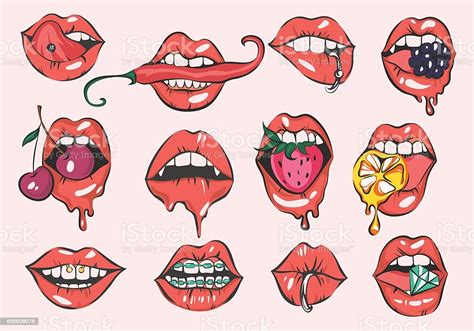 Pop Art Sexy Lips Vector Set Stock Illustration Download Image Now