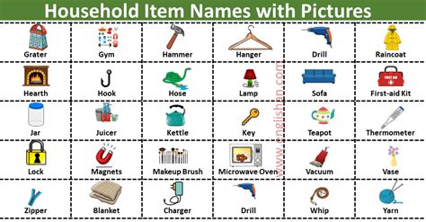 image  household items list  englishan