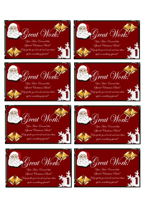 printable christmas reward bucks  santa  red