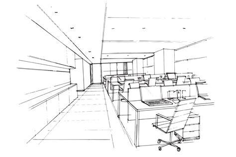 office work area sketch drawingmodern designvectord illustration