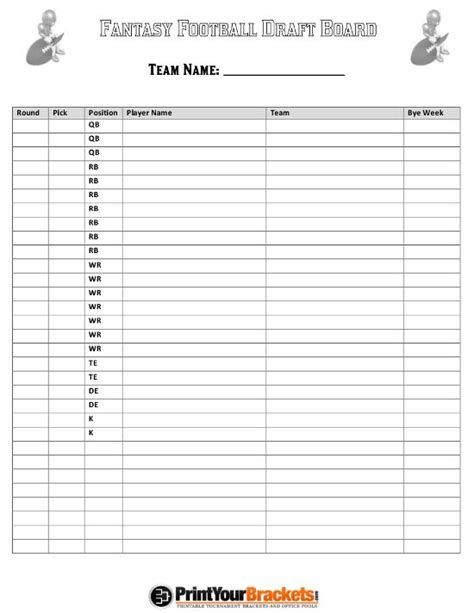 printable football draft board   team   numbers