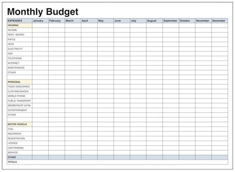 blank monthly budget template  budgeting worksheets spreadsheets