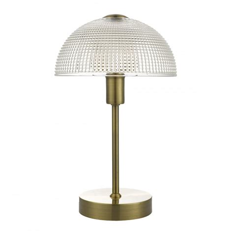 Antique Brass Touch Table Lamp With Glass Shade