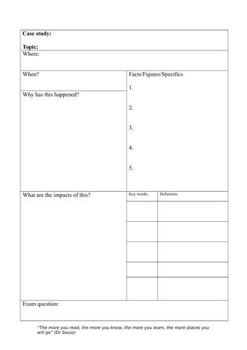 revision template teaching resources