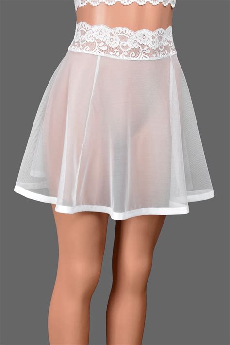 white mesh mini skirt stretch lace sheer skirt lingerie xs to 3xl plus