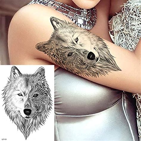 6 Sheets Fanrui 3d Large Realistic Geometric Wolf Temporary Tattoos For