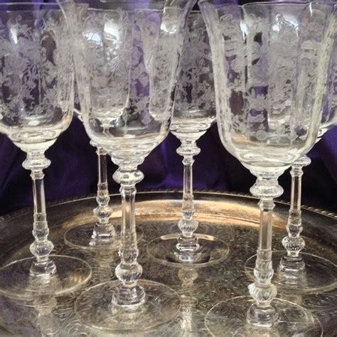 Six Heisey Orchid Water Goblets Elegant Etched Crystal