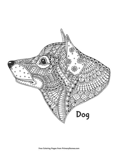 zentangle dog head coloring page  printable    dog