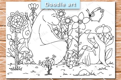 bear  girl coloring pages illustrations creative market
