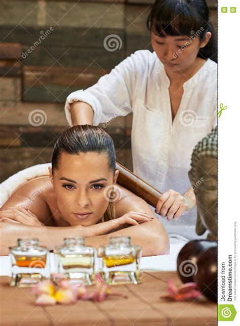 Asian Back Massage Theraphy Spa Hot Stone Stock Image Image Of