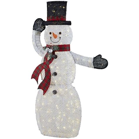 home accents decoration de noel bonhomme de neige illumine  del avec chapeau anime blan