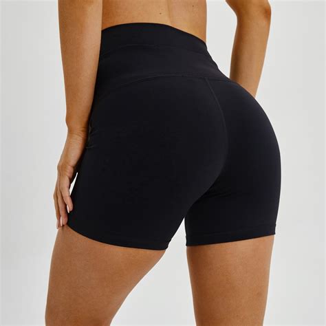 High Waist Nylon Spandex Elastic Waist Quick Dry Fit Black Shorts For