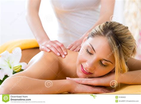 Wellness Woman Getting Body Massage In Spa Stock