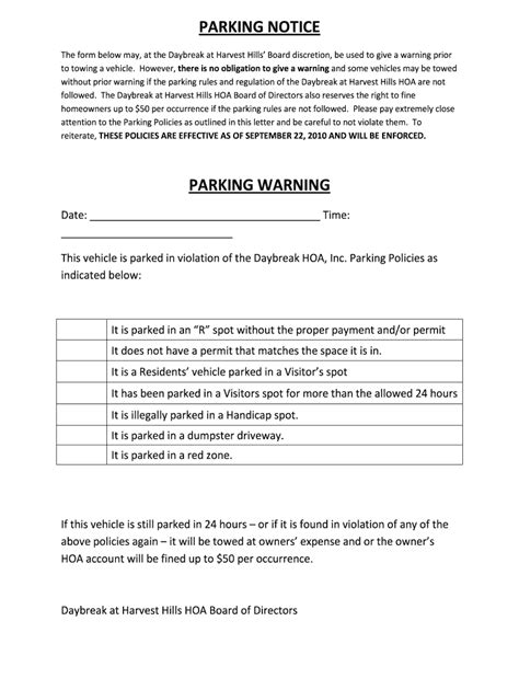 parking warning notice printable fill  sign  dochub