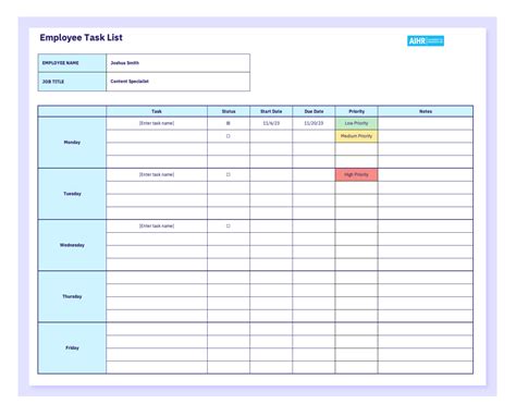 employee task list template  actionable guide   aihr