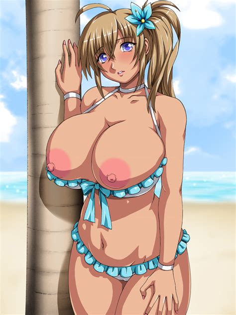 rule 34 areolae beach bikini blonde hair blue eyess blush breasts