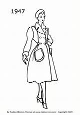 1947 1940 1940s Coloring Fashion 1949 History Silhouettes Outline Drawings Coat Line Coats Look Costume Body Colouring Woman Silhouette 1950 sketch template