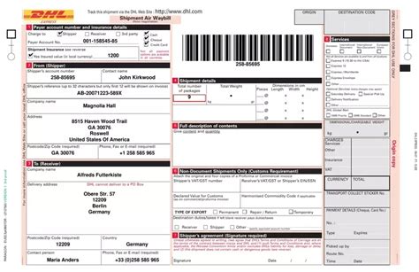 dhl waybill form fill  printable  forms