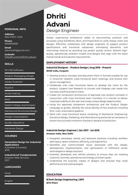 sample resume  design engineer  template writing guide resumodco