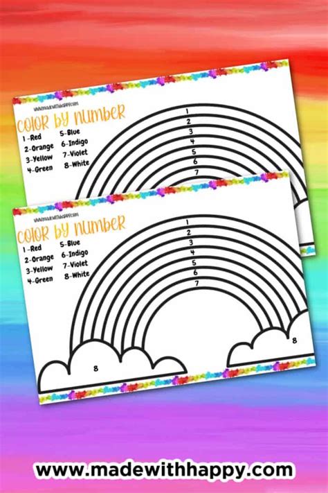 printable color  number rainbow   happy