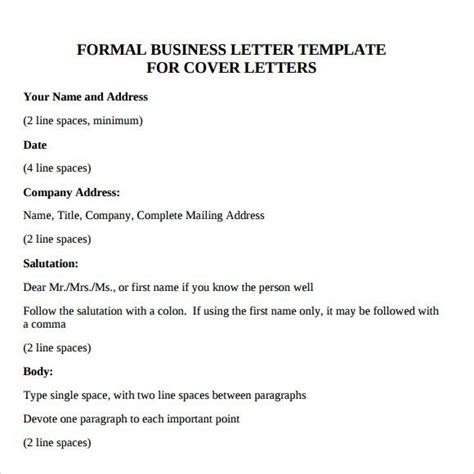 formal business letter template  cover letters  word  excel